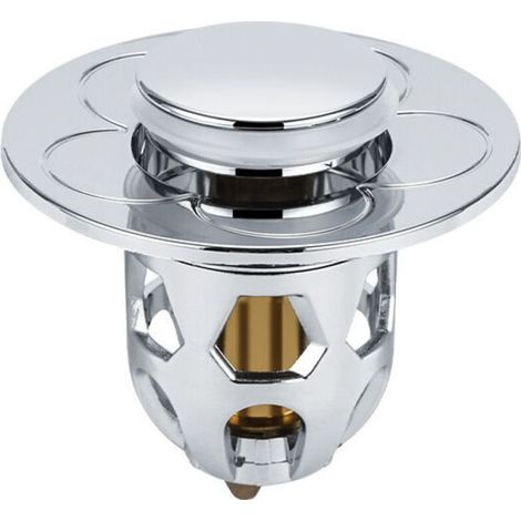 Universeller Badewannenablauf, Druckknopf-Waschbeckenablauf, universeller Edelstahl-Badewannenablauf, silber, 9 x 6,5 cm