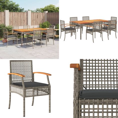 Ensemble à manger de jardin et coussins 7 pcs gris rotin - Salon De Jardin - Set De Salon De Jardin - Mobilier De Jardin - Table De Jardin - Chaises De Jardin - Home & Living (1/5)