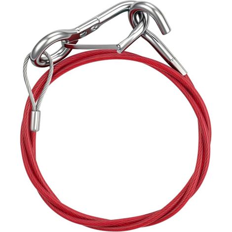 1 - Câble De Frein - Câble D'arrachement - Acier Tressé 4mm Avec Mousqueton - Sécurité Pour Remorque Et Caravane - Rouge - 100x0,4cm (1/5)