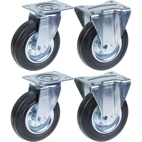 Drehrolle - ZHONGSHAN - 125 mm - Schwarzes Gummi - Tragfähigkeit 480 kg - Set mit 4