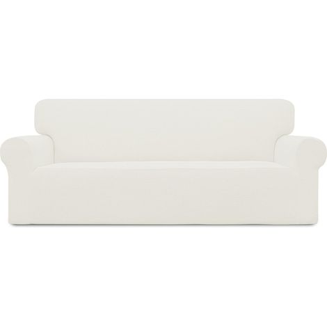 Bequemer, dehnbarer Sofabezug, 1-teiliger Sofabezug, Möbelschutz, weicher Couchbezug mit elastischem Saum, geeignet für Kinder, Polyester-Spandex-Jacquard-Gewebe, kleinkariert (Sofa, Creme) (1/5)
