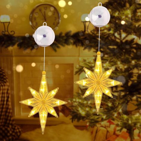 Fenêtre - Guirlande de Noël, 2 Pièces 10 LED Rideau Blanc Chaud Lumineux Lumières Décoration de Fenêtre à Piles Sapin de Noël & Cloche (1/5)