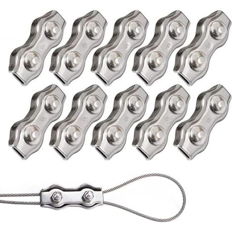 10 Pièces Duplex Clips M5 Câble Métallique Clips Inoxydable 304 Pinces Duplex pour Gréement de Câble Métallique de 5 mm