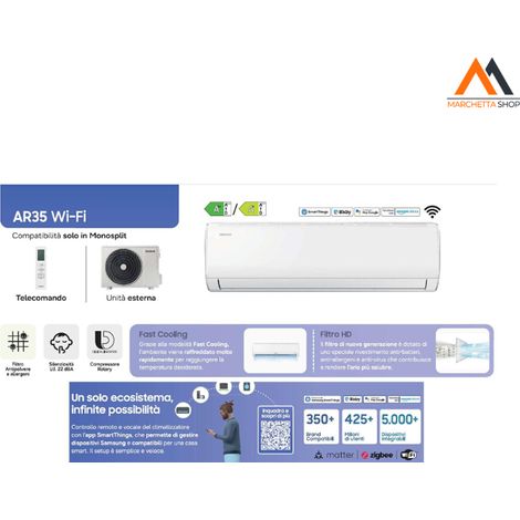 Samsung – Climatiseur réversible 12 000 BTU Inverter A++ – Wi-Fi, Alexa, R32 – Compresseur rotatif, filtre antibactérien – Pour pièces jusqu'à 35m²