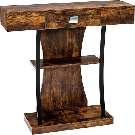 Structure Métal Table Console Rustique avec Tiroir et 2 Étagères de Rangement pour Entrée et Salon (1/5)