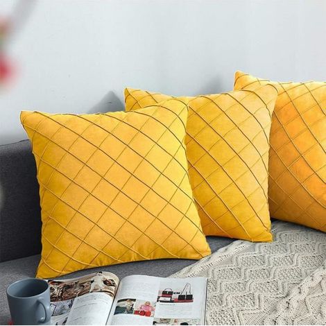 Housse de Coussin - Velours - 45 x 45 cm - Jaune - 2 pièces (1/4)