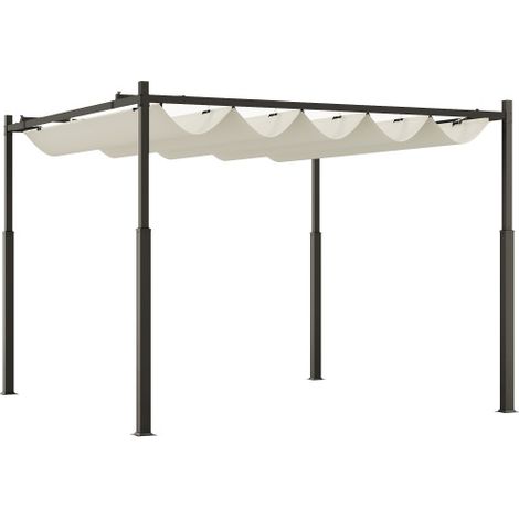 Outsunny gazebo 3x3 metri, gazebo ombra metallo per patio con tetto regolabile, design indipendente, protezione UV UPF 30+, per terrazze e giardini, colore bianco crema. Installazione sul posto.