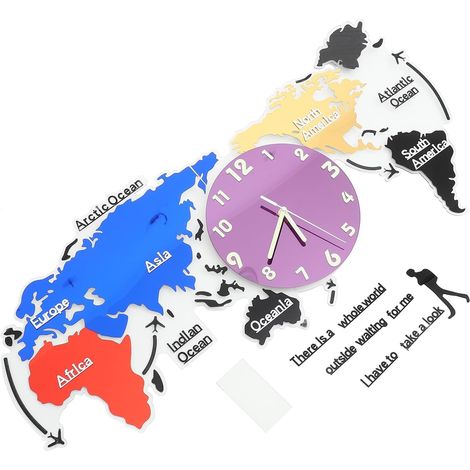 Horloge Murale Carte du Monde en Acrylique Colorée Silencieuse Décoration Murale 78 CM Design Créatif pour Salon la Cuisine Bureau et Chambre (1/5)