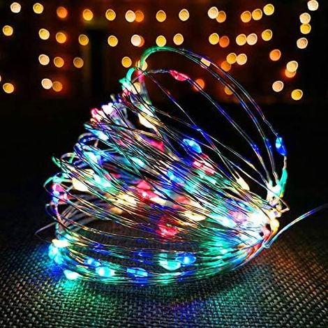 Lichterkette mit 100 LEDs aus Kupferdraht mit USB-Anschluss, 10 m, mit Fernbedienung, 8 Programme für Party, Weihnachten, Halloween, Hochzeit, Festival (mehrfarbig) [Energieklasse A+]