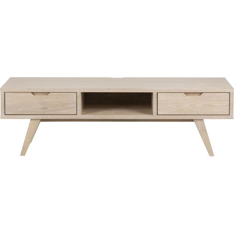 Meuble TV 2 tiroirs 150x40x45 cm décor chêne blanchi - RUFUS (1/5)