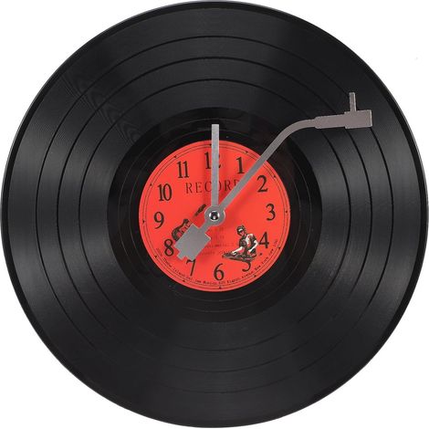 Horloge murale en vinyle noir de 11,81 pouces, à piles, style Art déco pour salle de musique. (1/4)