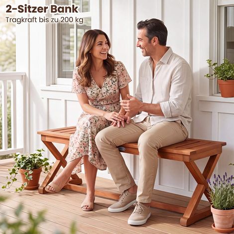 2-Person 44" Teak Hardwood Outdoor Bench with Slatted Seat (1/5)