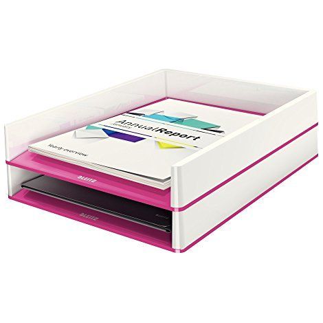 Juego de 4 bandejas de correo Dual Wow A4, poliestireno, color blanco/rosa metálico (1/3)