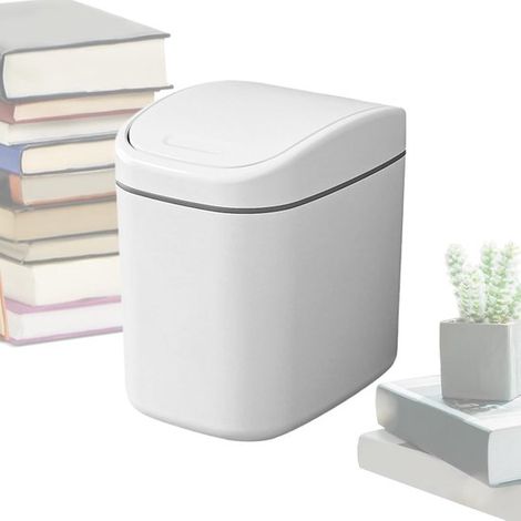 Poubelle de table - 16 x 11,2 x 16,5 cm - Mini poubelle - Poubelles - Blanc - Sans sac poubelle - Plastique - Poubelles de bureau (1/5)