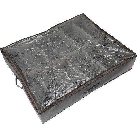Organisateur de rangement à chaussures sous le lit, tiroir pliable en tissu avec couvercle et fenêtre transparente, gris brossé (1/5)