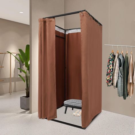 Umkleidekabine Freistehend,Tragbarer Quadratischer Umkleideraum, Sichtschutz Vorhänge, Temporäres Ankleidezimmer,Trennwand für Einkaufszentrum Bekleidungsgeschäft Anproberaum (Braun)