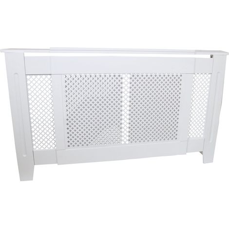 Monster Shop – Cache radiateur ajustable en MDF blanc 140-192cm – Hauteur 82cm – Profondeur 20,5cm – Motif grillagé élégant – Brosse de nettoyage incluse