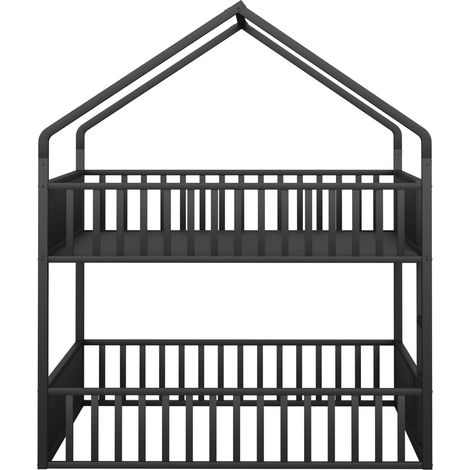 Litera infantil de metal 140 x 200 cm negra con escalera y puerta abatible (1/5)
