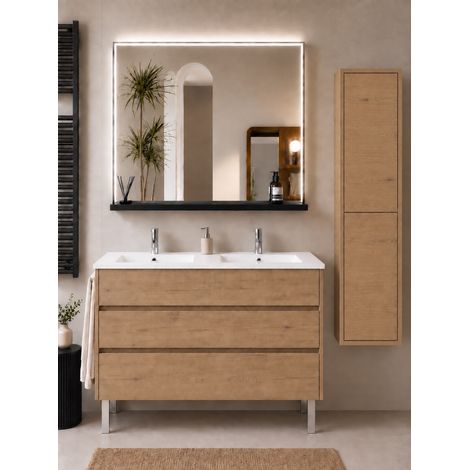 Badmöbel mit Waschbecken ORIGENBATH IMPERIA ohne Spiegel 120x45 cm Doppelwaschbecken Estepa mit Säule