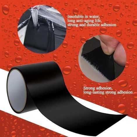 Black Waterproof Tape, 2-Pack Repair Tape, Leak Tape, Waterproof Patch Strip, Insulating Tape, Sealing Tape, 10cm x 1.5m (1/4)