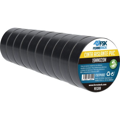 ferrestock fsktpv002 Nastro isolante, Nero, 19 mm x 20 m, Confezione da 10 pezzi (1/5)