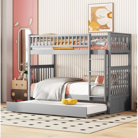 Bett Schlafplatz platzsparend 90x200 Kiefer Grau OKMYHOME (1/5)