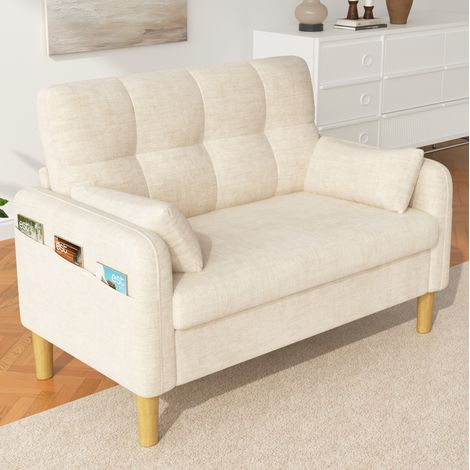 Canapé droit 2 places 119x78x85 cm en tissu chenille beige, gain de place, pour salon FloraGrace (1/5)