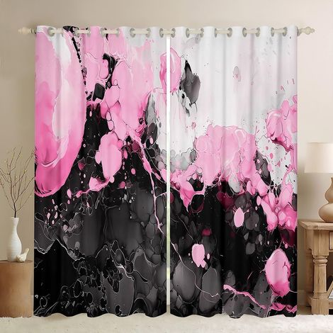 Rideau Occultant 140x260 cm Art Abstrait,Rideau Rose Clair,Rideaux Voilage Art Fluide d'encre de Texture de Marbre Ombre,Voilage Fenetre Marbre Noir Gradient pour Chambre Salon - 140L X 260H cm (2 Pan (1/5)