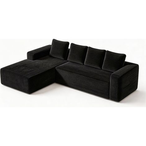 Sofá en L modular 261x168x58 cm de tela negra, sin montaje, para espacios pequeños - MEUBLIV (1/5)