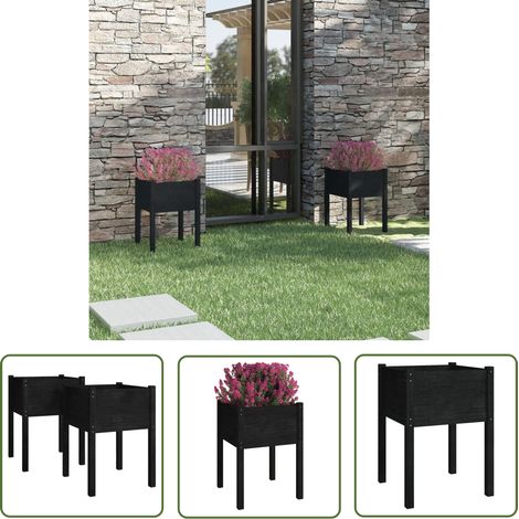The Living Store Jardinières 2 pcs Noir 50x50x70 cm Bois de pin massif - Jardiniere Bois - Pot Plante Exterieur - Bac Fleuri - Decoration Jardin - Lit Eleve (1/5)