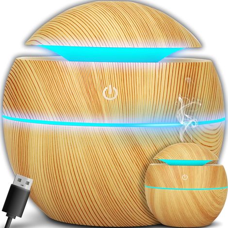 Ultraschall-Aroma-Diffusor mit farbigen LED-Leuchten, USB-Anschluss, 150 ml, Luftbefeuchter, elektrische Aromatherapie für Büro und Schlafzimmer, sehr leise, ätherische Öle, 9,5 x 9,5 cm