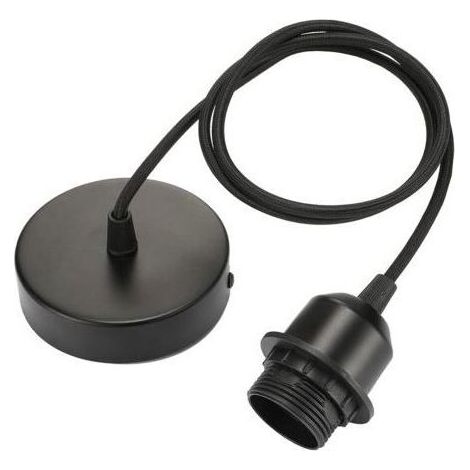 Suspension E27 avec anneau à vis, câble tissu réglable 100cm, suspension compatible avec abat-jour, douille idéale pour suspension de cuisine, noir (1/5)