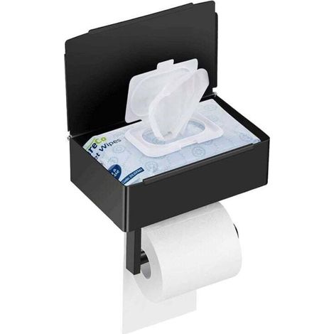 Toilet Paper Holder with Shelf, Disposable Wet Wipes Dispenser for Bathroom, Toilet Paper Holder with Container, Stainless Steel Wall Mount MUMU (1/4)