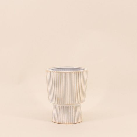 Vase en céramique strié beige, H15cm (1/5)