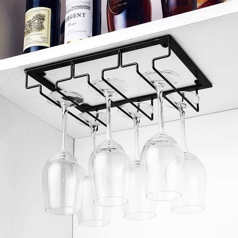 Porte-verres à vin - Support en métal - Gain de place - Rangement sous meuble - Organisateur de bar - Adultes - 3 rangées - Zwart - Taille unique - 1 pièce (1/5)