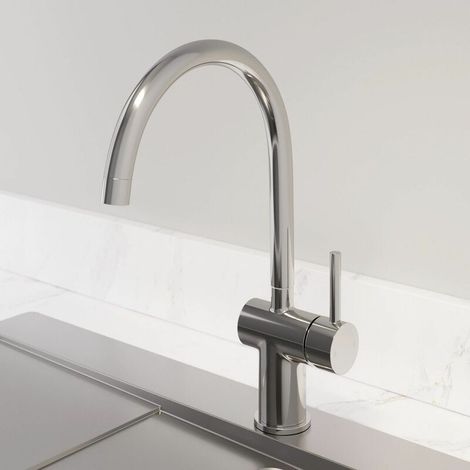 Modern Monobloc Kitchen Mixer Tap Single Lever Handle Curved Swivel Spout Chrome (1/5)