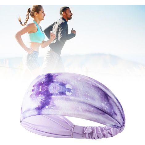 Sportliches Stirnband für Yoga, breites, trendiges Batikmuster und schweißableitend, lila für Fitness, Laufen und Radfahren. (1/4)