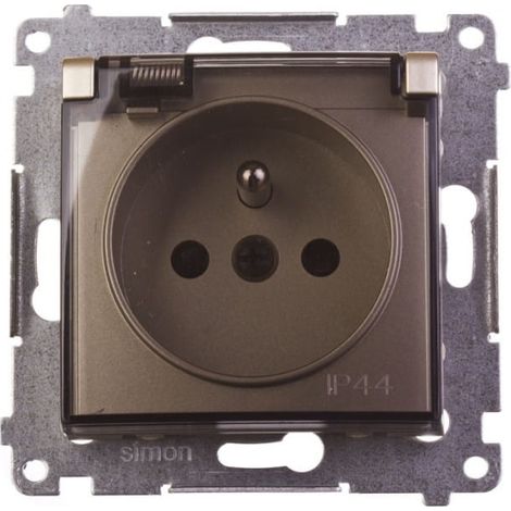 Prise Simon 54 résistante aux projections d'eau avec ou sans indice de protection IP44, couvercle transparent, or mat DGZ1BUZ.01/44A