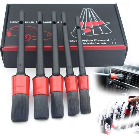 Pinceau de Détail, 5pcs Auto Detailing Brush Set, Cleaner Brush Set, Brush pour La Voiture Moto Roues de Nettoyage Automobile, Tableau de Bord, Intérieur, Extérieur, Bouches Daération (1/4)