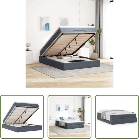 Matratze -  Ottoman-Bett mit Matratze Dunkelgrau 140x200 cm Samt (1/5)