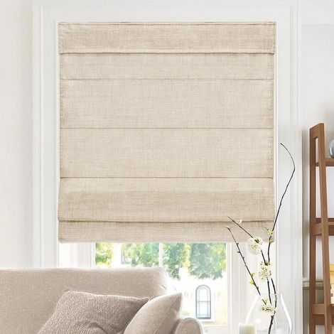 Habillage de fenêtre, Stores Romains, Tissu Polyester, Plastique, métal, Acier, Lin Belge (confidentialité et filtrage de la lumière), 88,9 x 162,6 cm (l x H) (1/5)