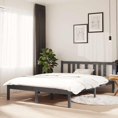 vidaXL Estructura cama doble sin colchón madera maciza gris 135x190 cm (1/5)