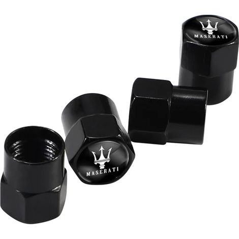 (B Noir) 4 bouchons de valve de pneu de voiture, protection anti-poussière en métal, compatibles avec Ghibli MC20 GranTurismo GranCabrio Quattroporte Levante Coupé (1/5)