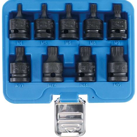 BGS Kraft-Bit-Einsatz-Satz Antrieb Innenvierkant 12,5 mm (1/2") Innenvielzahn (für XZN) M4 - M16 9tlg. - 5487 (1/3)