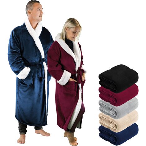 Peignoir, robe de chambre polaire mixte, Utra Douce - L/XL - Bleu - Vivezen (1/5)