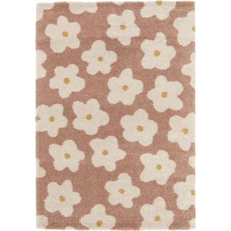 Bobochic – Tapis poils courts SUZY 120x170 cm – Motif fleuri – Polypropylène tissé – Résistant aux taches et au chauffage par le sol (1/5)