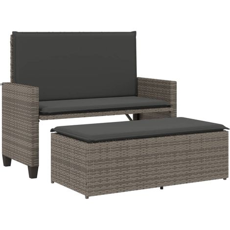 Maison Exclusive - Gartenbank mit Kissen und Hocker Grau Poly Rat
