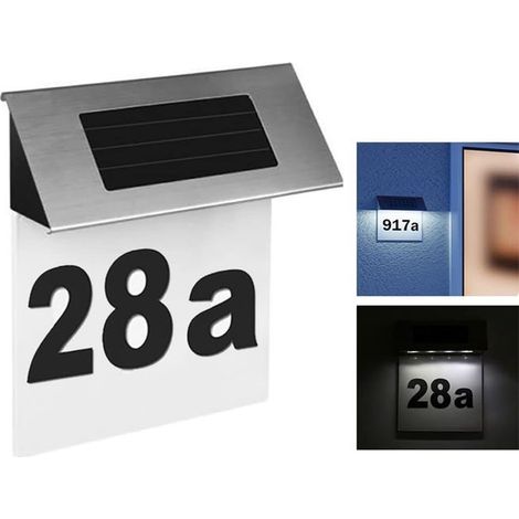 Luci a energia solare per numeri civici, luci a LED per numeri civici in acciaio inossidabile, luci per insegne da parete per esterni (1/5)
