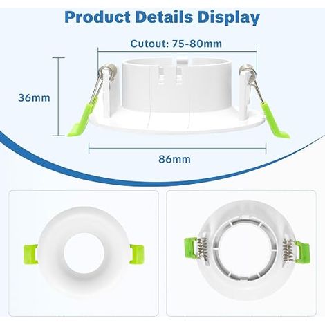 Support Spot Encastrable GU10, Cadre Spot LED Encastrable Deep Design avec Douille GU10, Sans Ampoule, Blanc Mat, Spot Plafond Rond pour Salle de Bain (1/3)