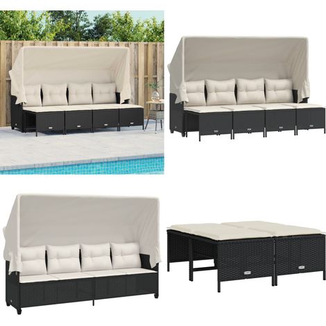 5-tlg. Garten-Sofagarnitur mit Kissen Schwarz Poly Rattan - Gartenmöbel - Outdoor Möbel - Rattan Gartenmöbel - Sonnendach Gartenmöbel - Lounge Set - Home & Living (1/5)